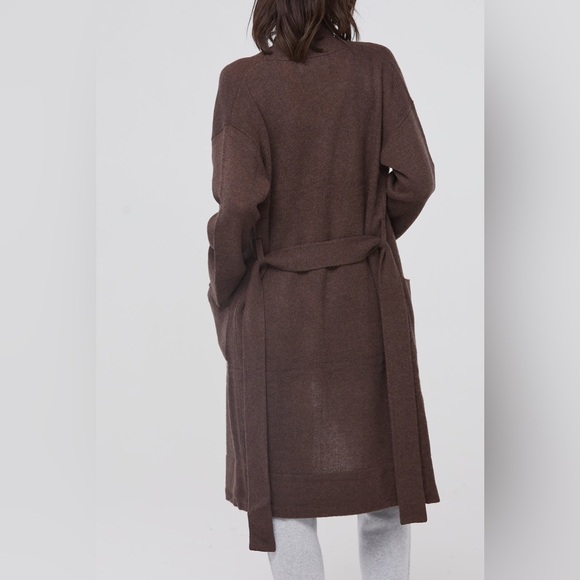 NEW NakedCashmere Chocolate Brown Ynes Tie-Belt 100% Cashmere Belted Robe NWT - Picture 4 of 15